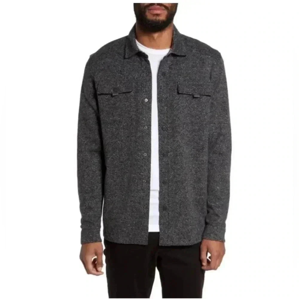 Ted Baker Chelts Herringbone Snap Front Shirt Overshirt Shacket